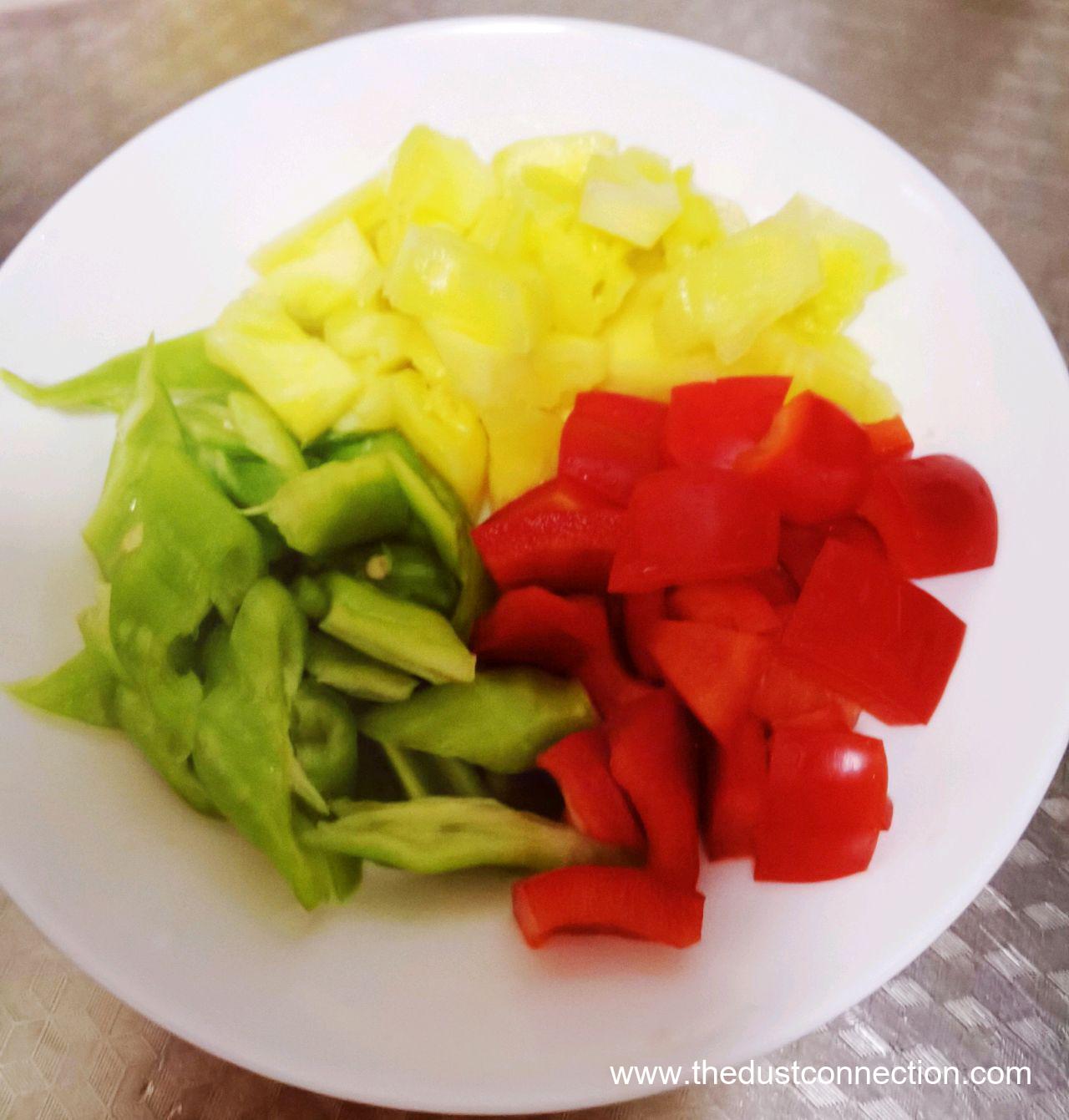 green pepper, red pepper and pineapple