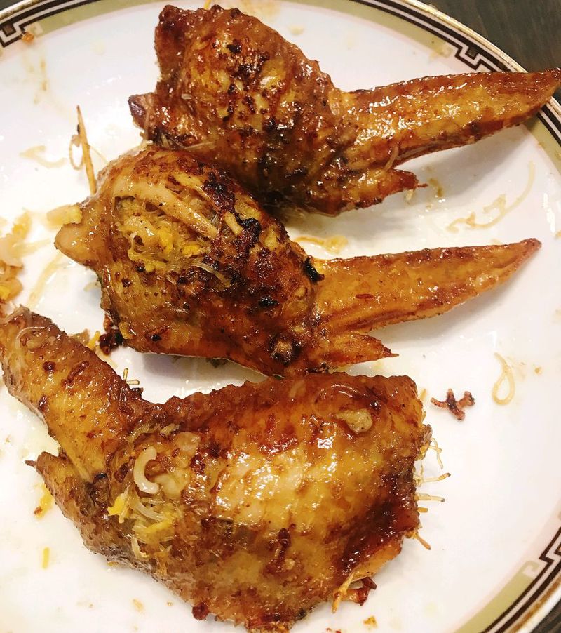 Stuffed Chicken Wings with Vermicelli on plate